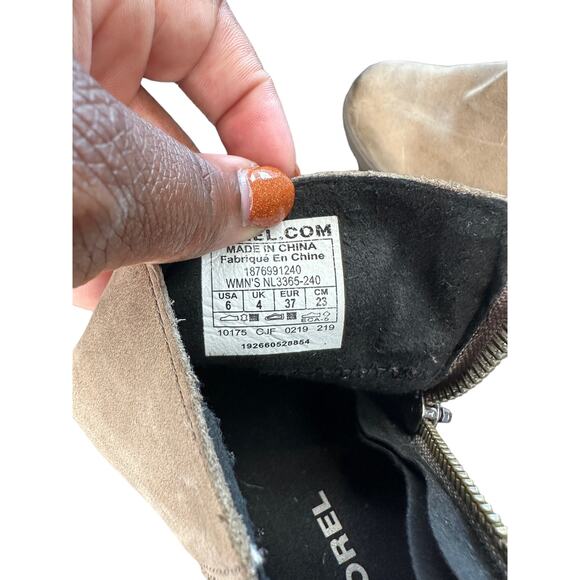 Sorel Beige Suede Leather Joan of Arctic II Side Zip Wedge Chelsea Boots Size 6 - Picture 2 of 9